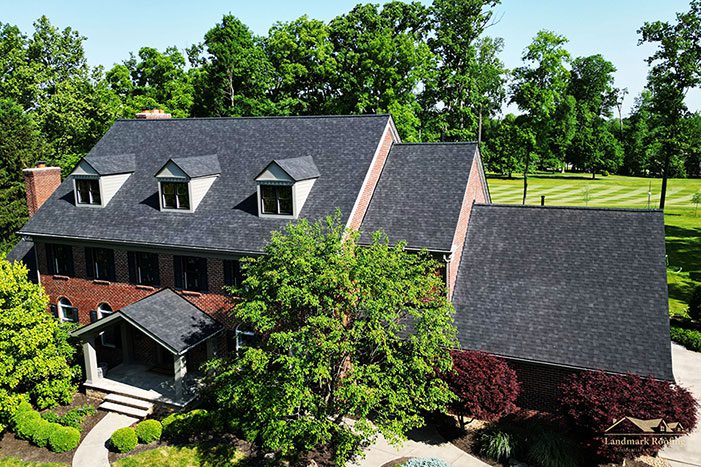 Owens Corning new shingle roof, color"onyx black". Landmark Roofing Fort Wayne.